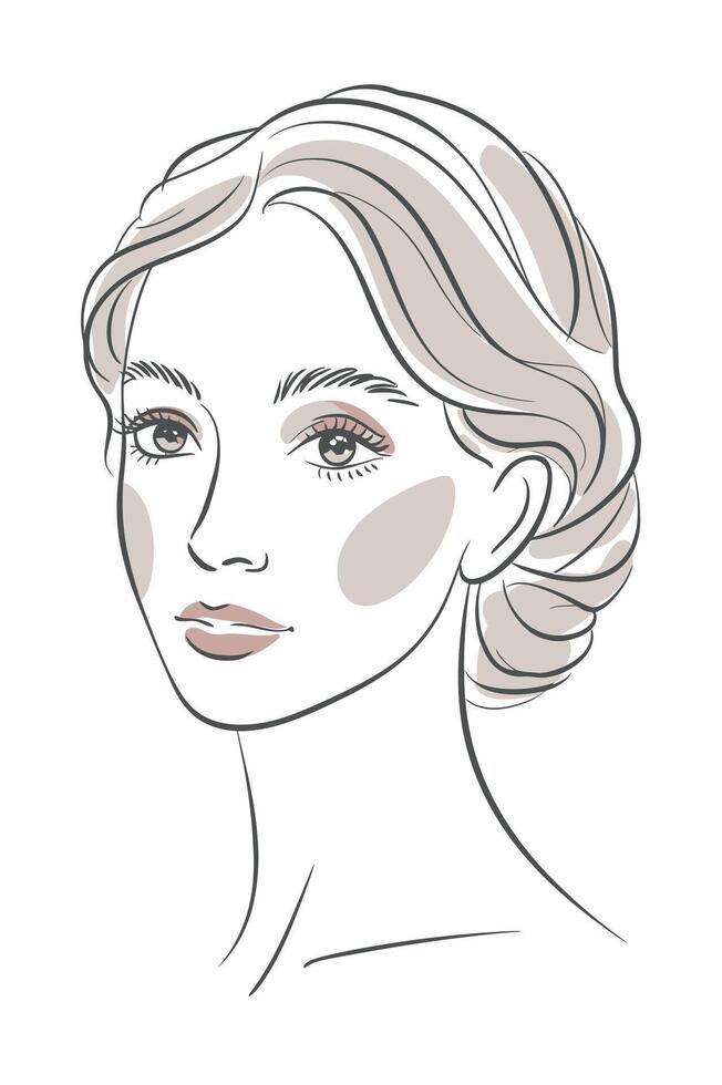 Elegant Line Art Portrait of a Beautiful Woman with Soft Makeup vector
