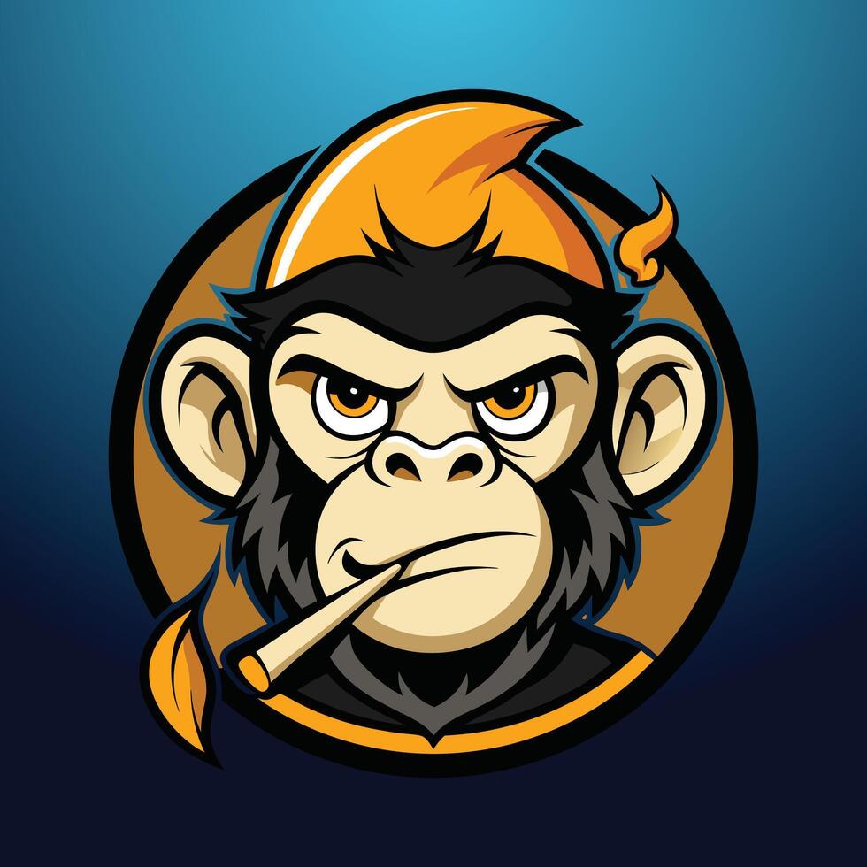 Monkey head mascot logo with cigarette in monkey mouth vector
