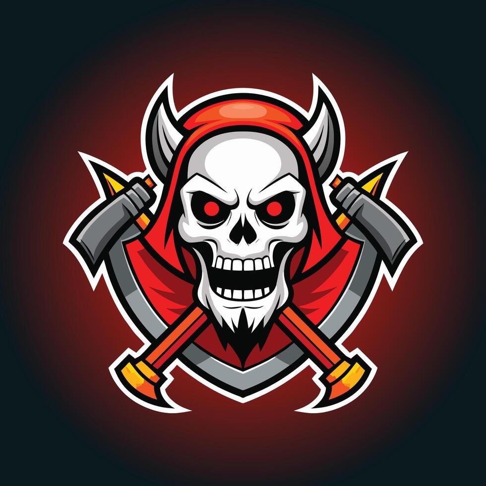 Red The skeleton logo has an axe on it. vector