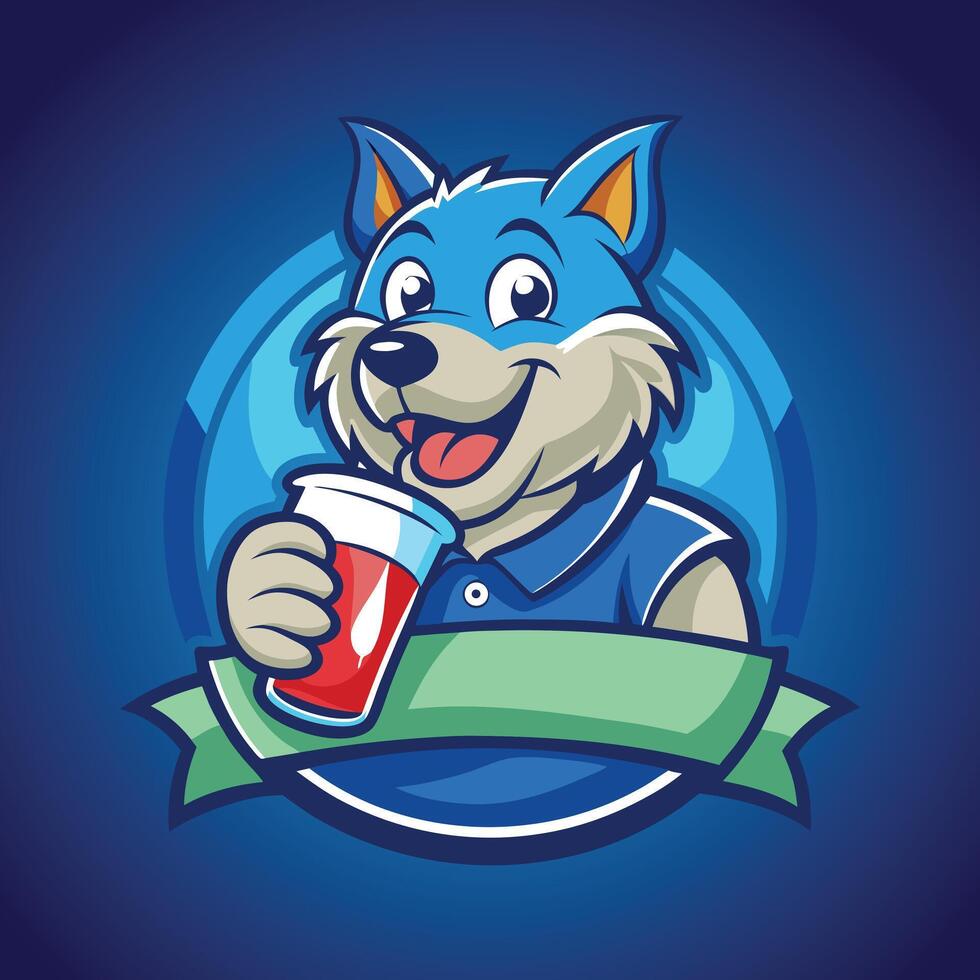 Bear head mascot logo design with drink in hand vector