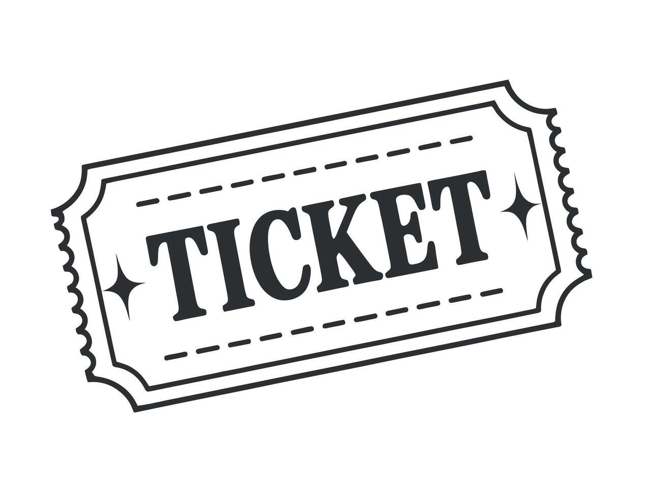 Simple black and white ticket icon with decorative edges vector