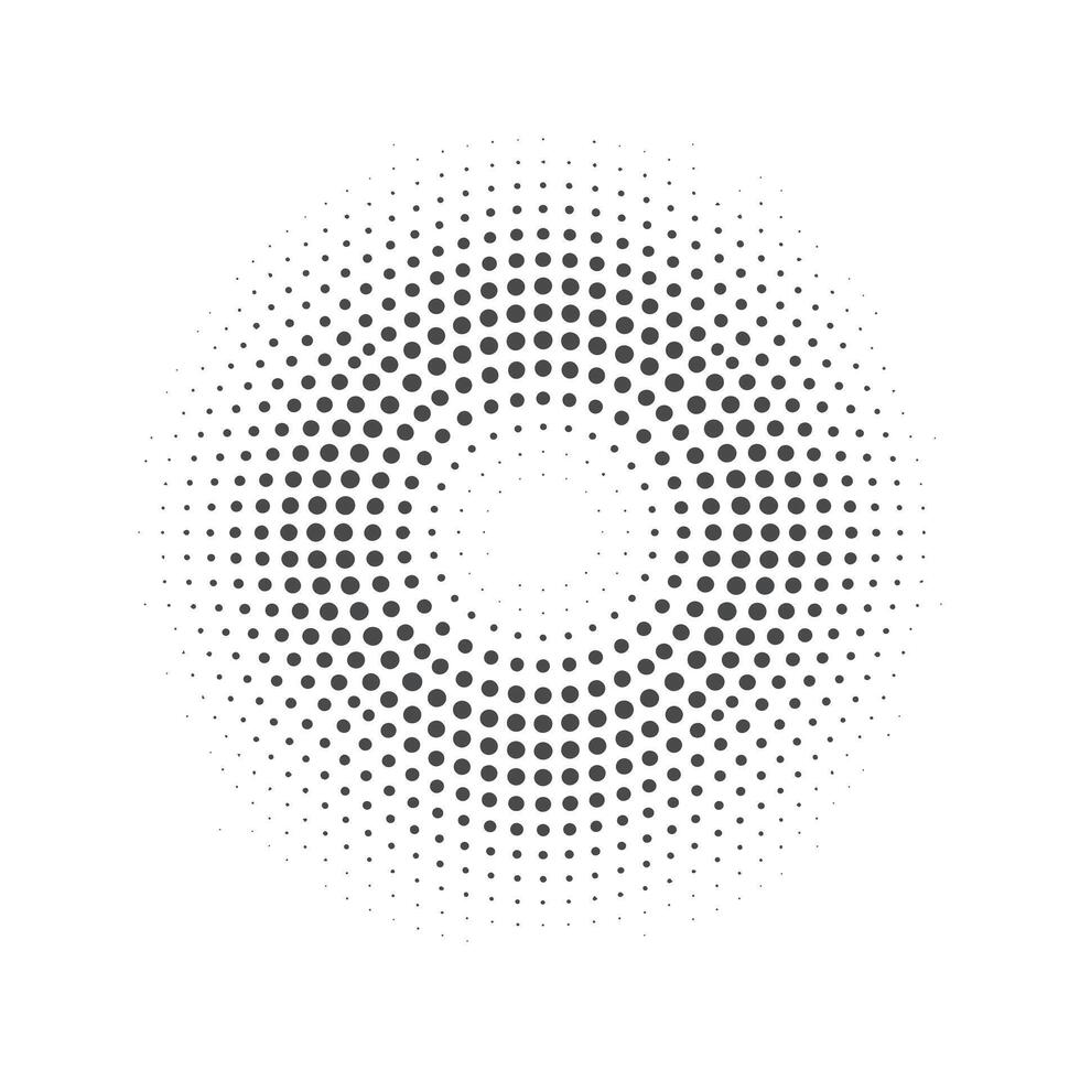 Circular halftone pattern with concentric circles of varying dot density vector