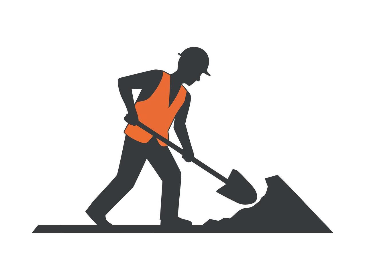 Construction worker digging with shovel silhouette illustration vector