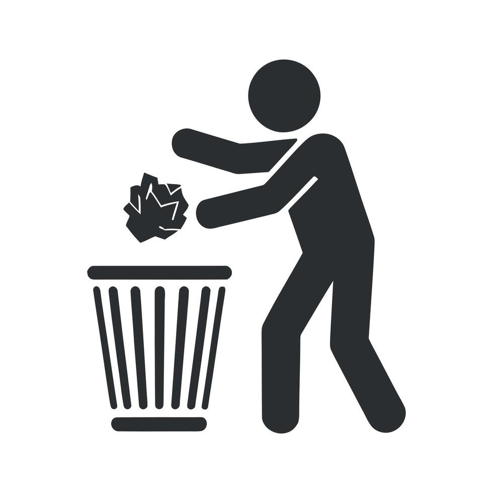 Person Throwing Paper Waste Into Trash Can Icon vector