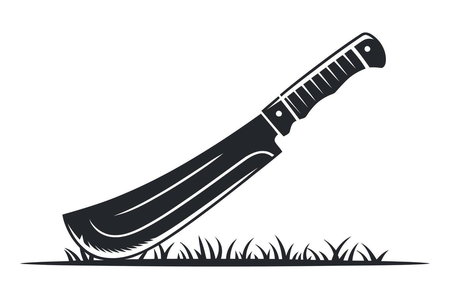 Silhouette of a machete resting on grass vector
