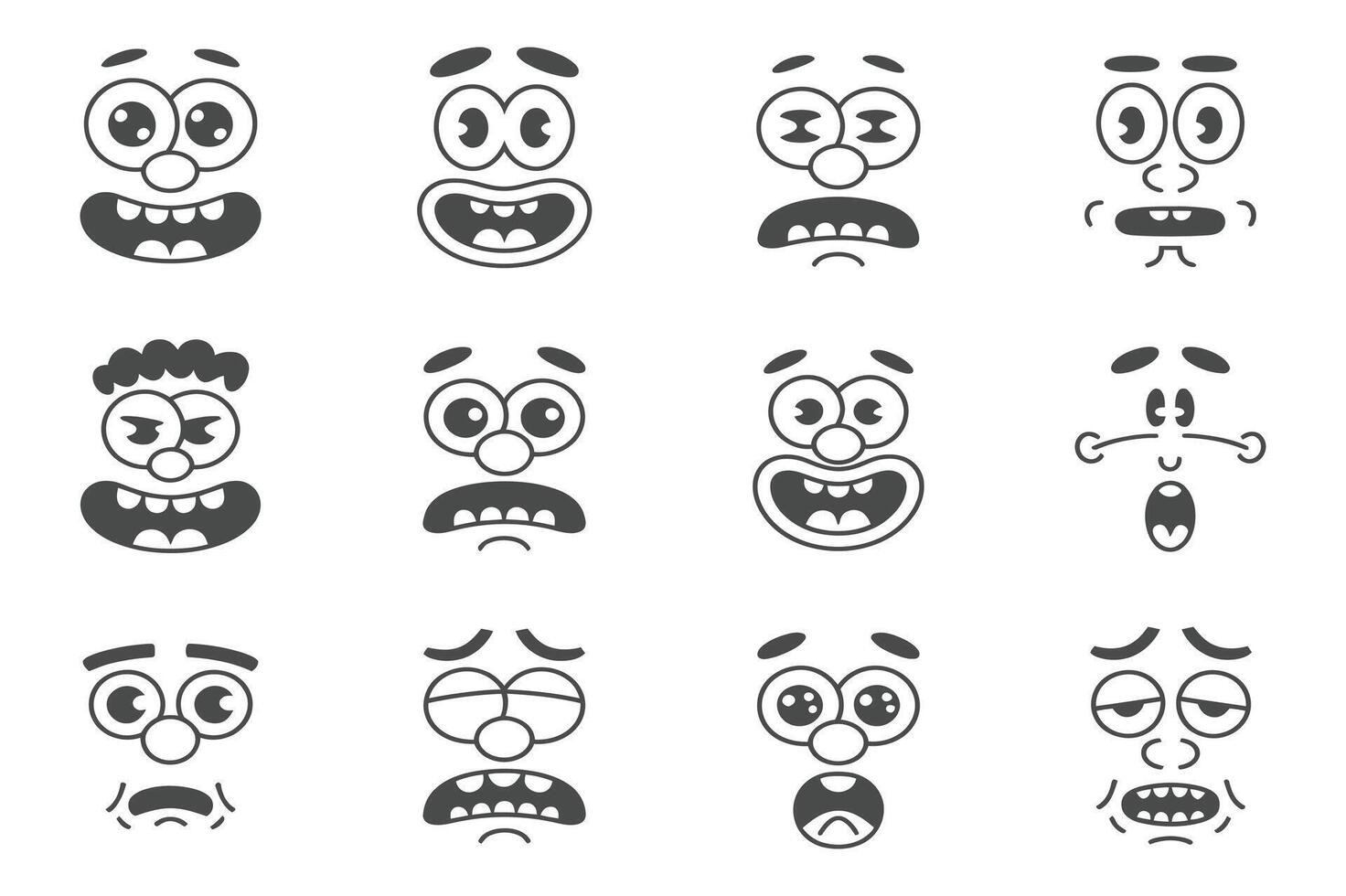 Set of twelve cartoon faces with various expression vector