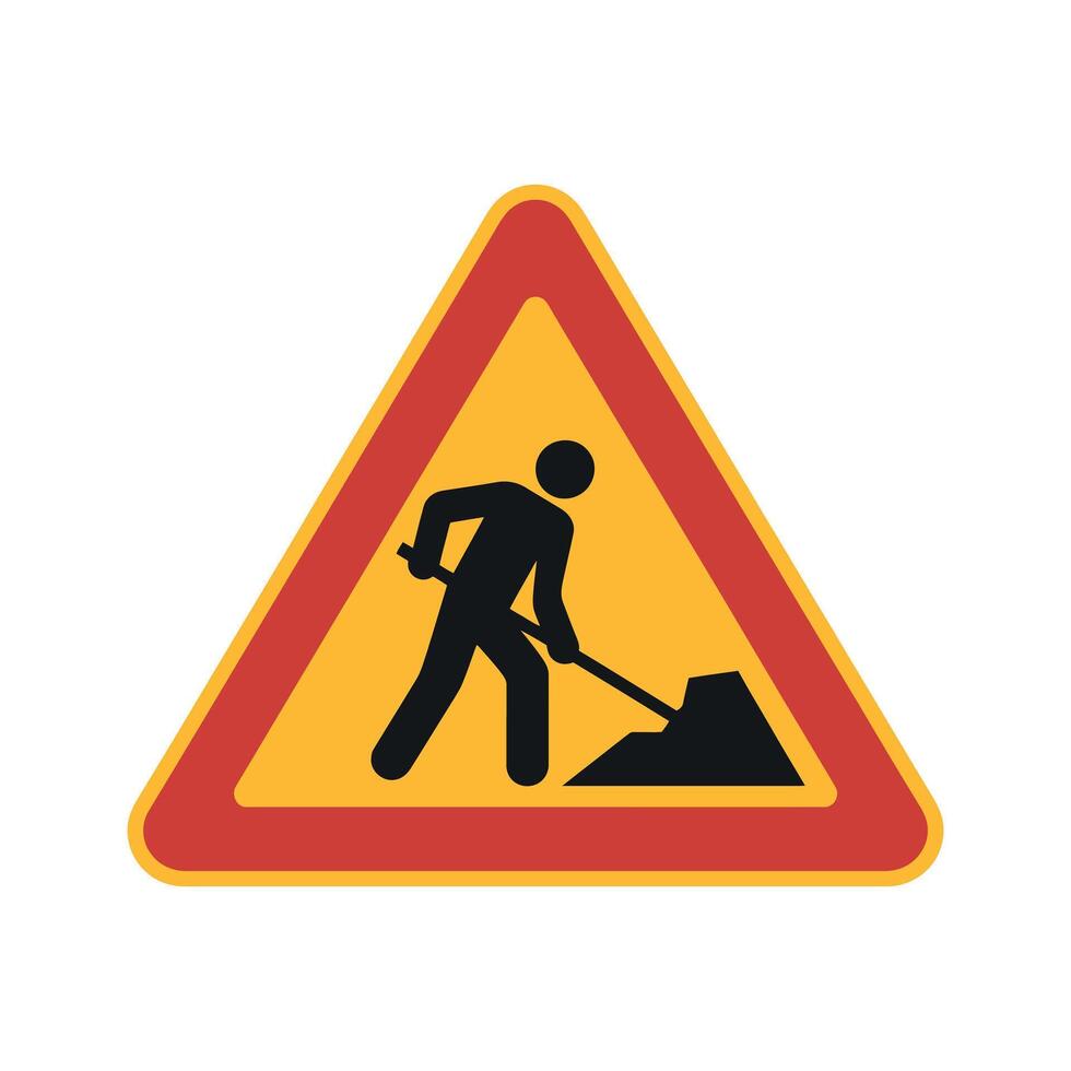 Road Work Ahead Warning Sign with Worker Silhouette vector