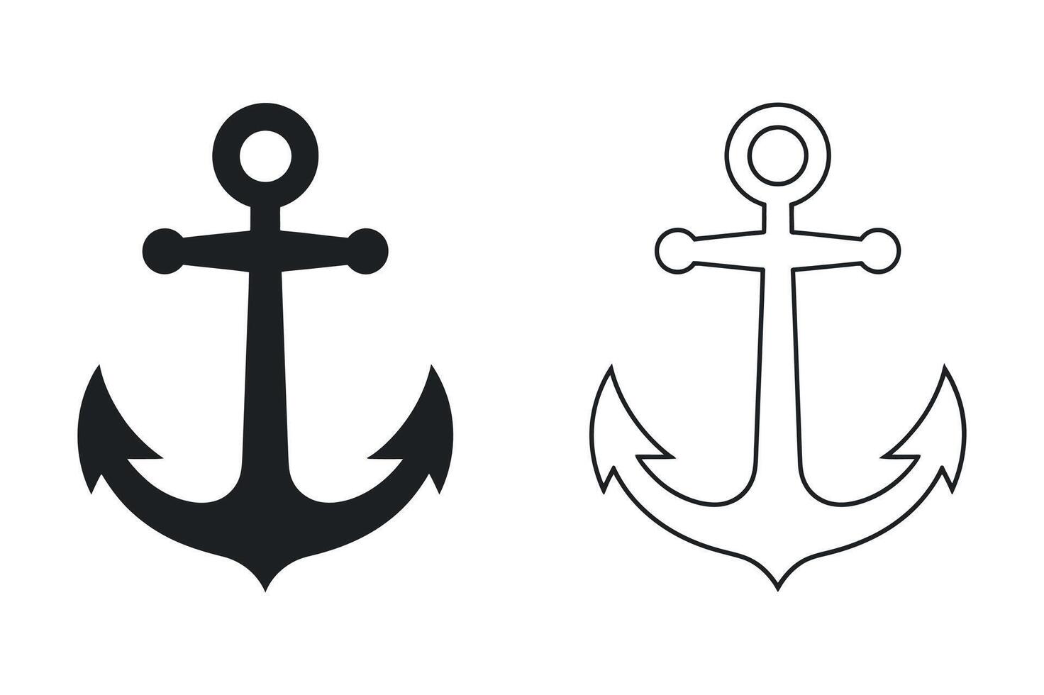 Two Anchor Icons in Black and White Outline Style vector