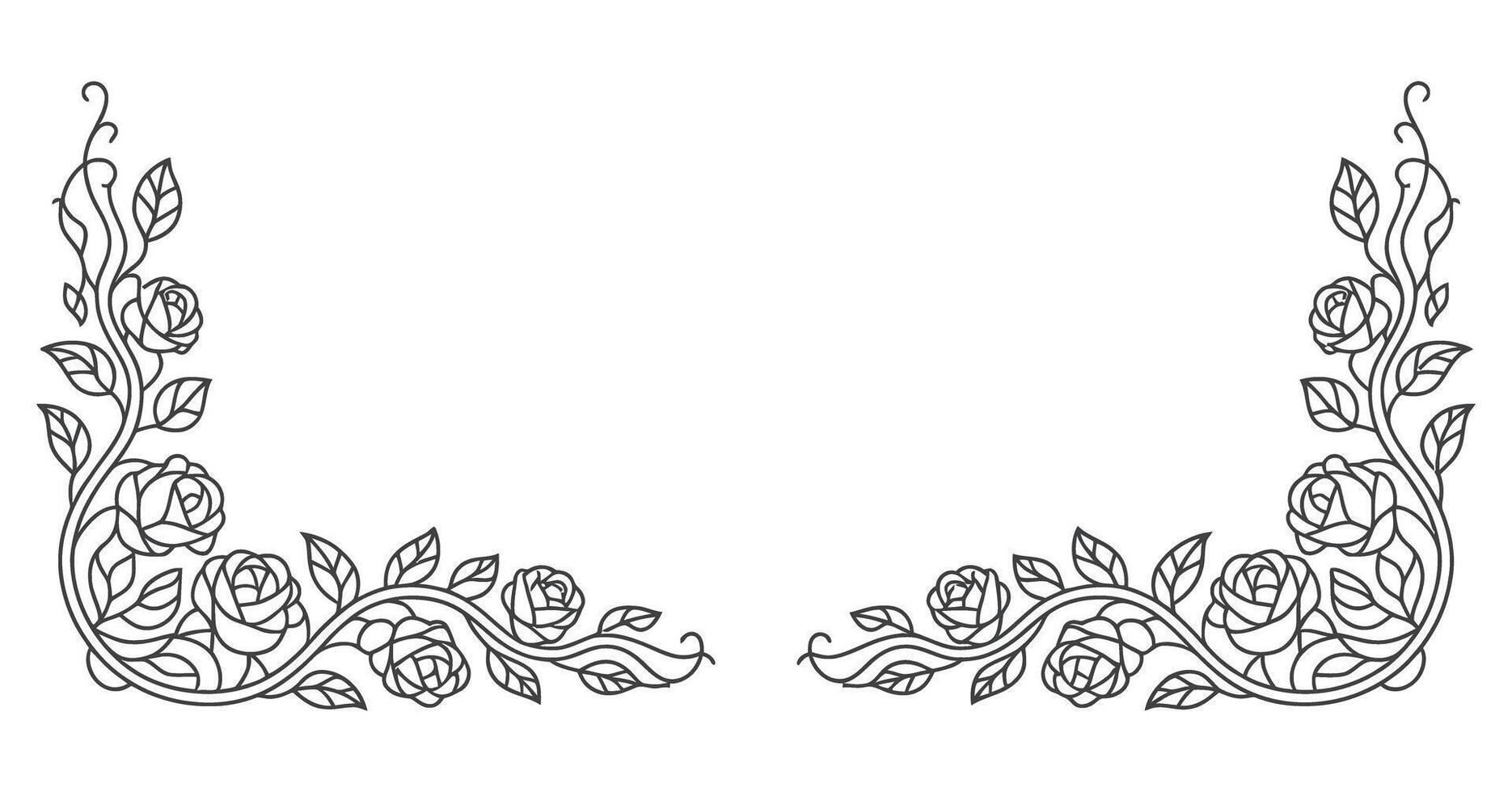 Ornate Rose Corner Decor in a Monoline Style vector