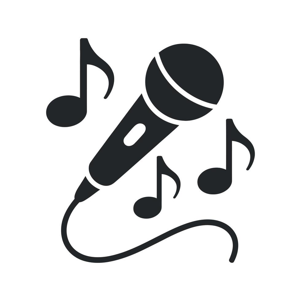 Simple black and white microphone and music notes graphic design vector