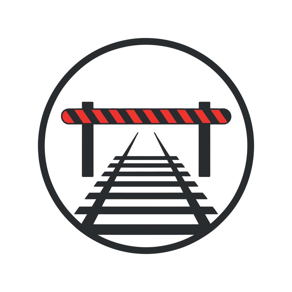 Railway Crossing Barrier Sign Icon with Railroad Tracks vector