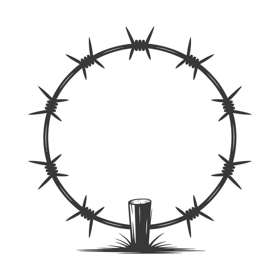 Circular Barbed Wire Fence with Wooden Post vector