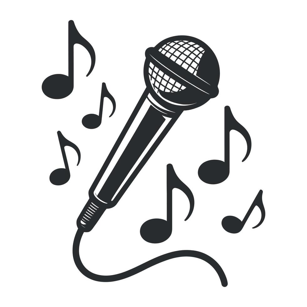 Vintage Style Microphone with Music Notes vector