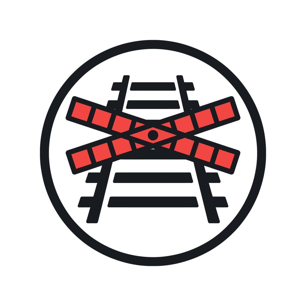 Train crossing warning sign icon with red barriers vector