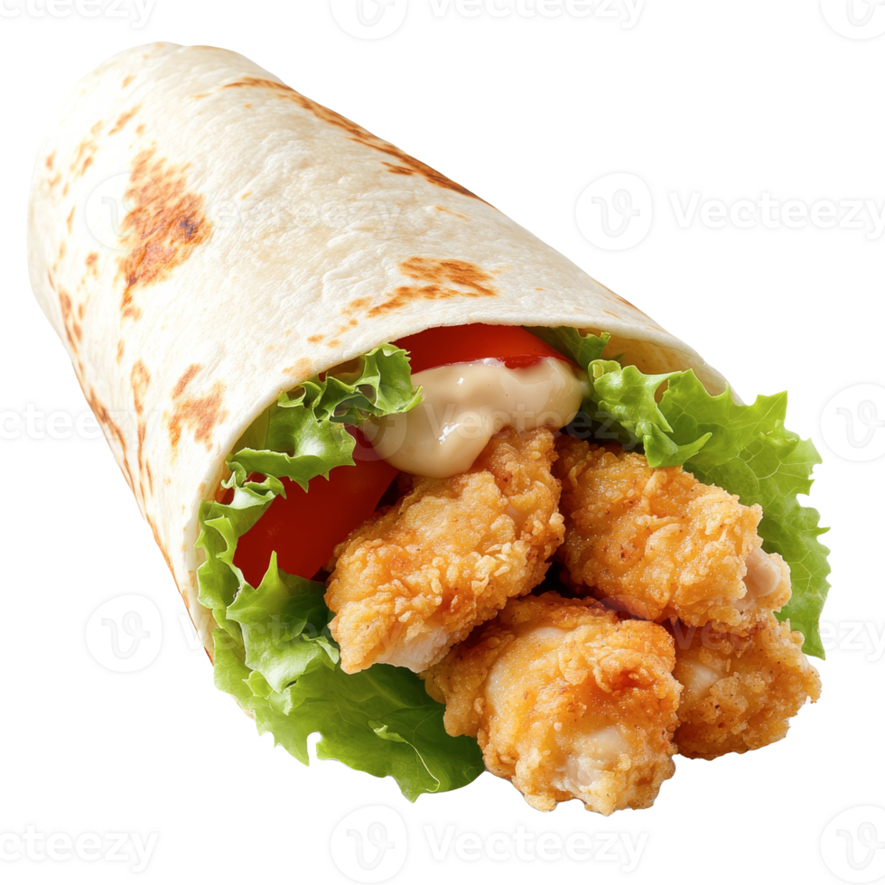 A chicken wrap with lettuce and tomatoes png