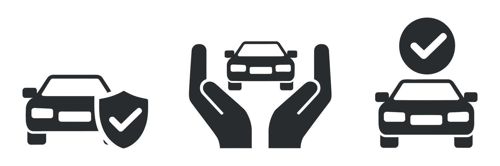 Car Protection Insurance Icons Set with Shield and Hands vector