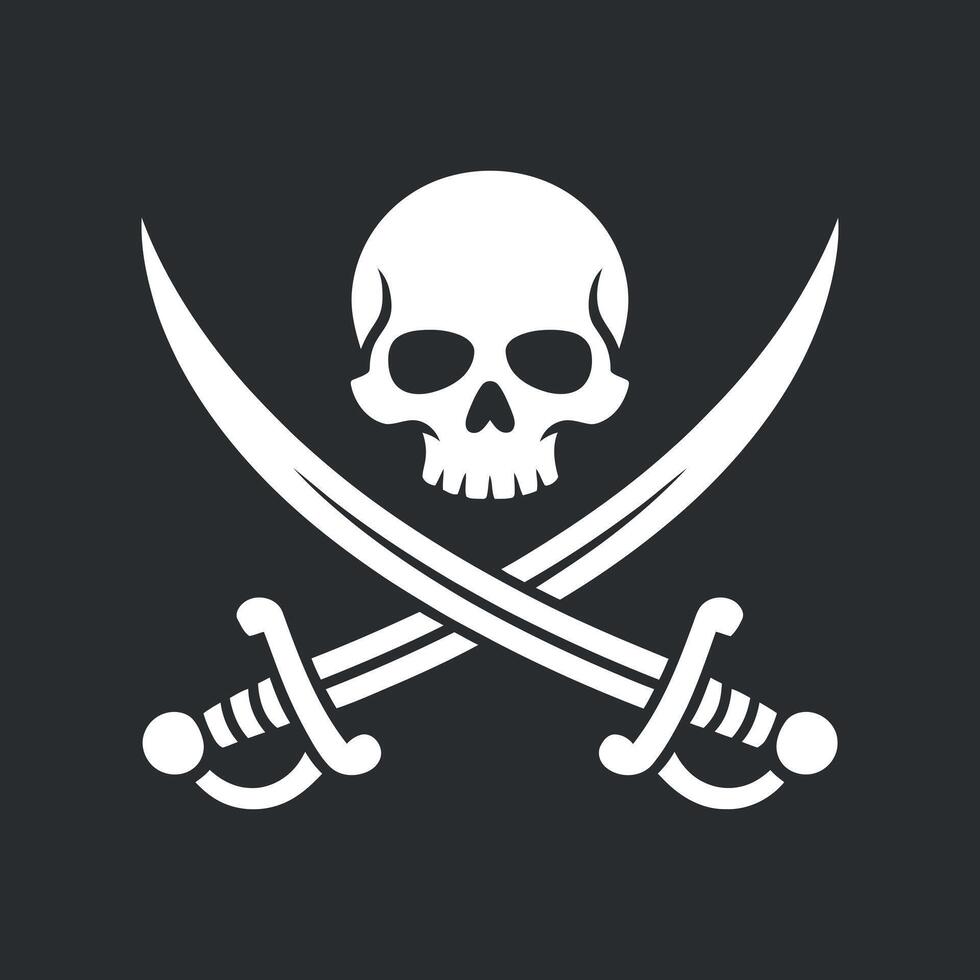 Simple white skull and crossed swords pirate logo design vector