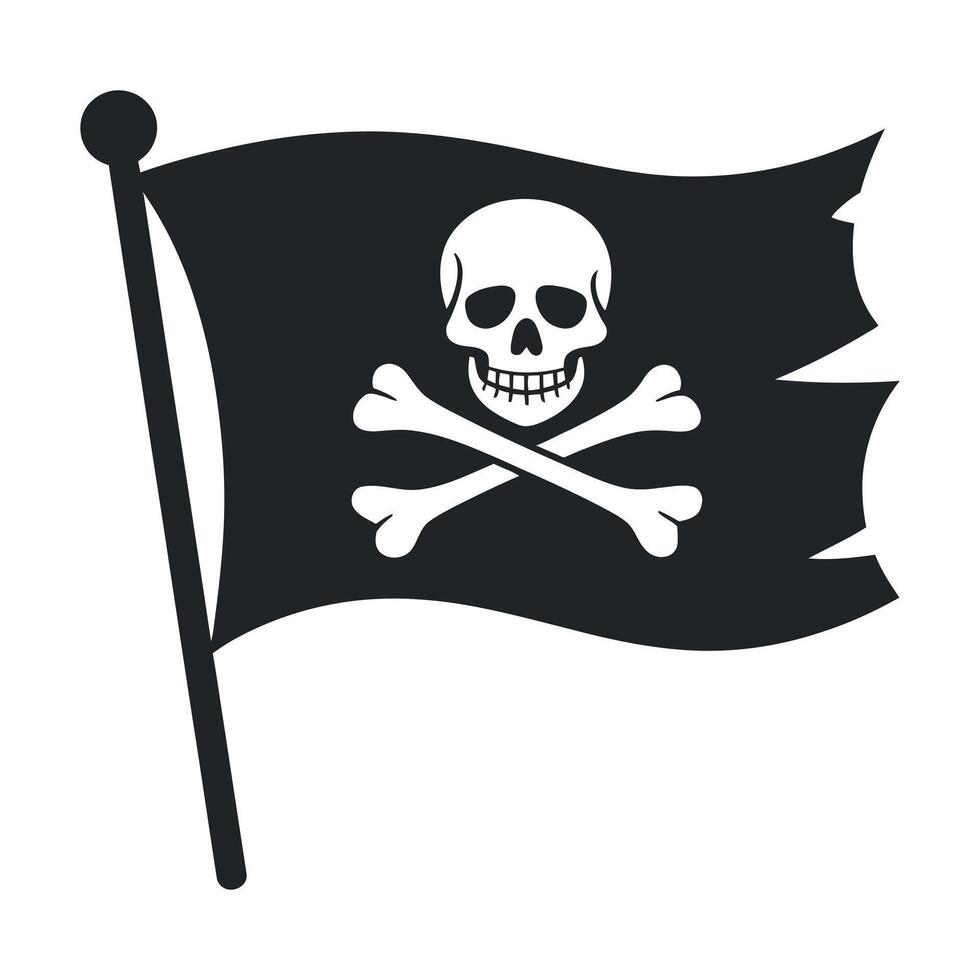 Simple black and white pirate flag with skull and crossbones vector