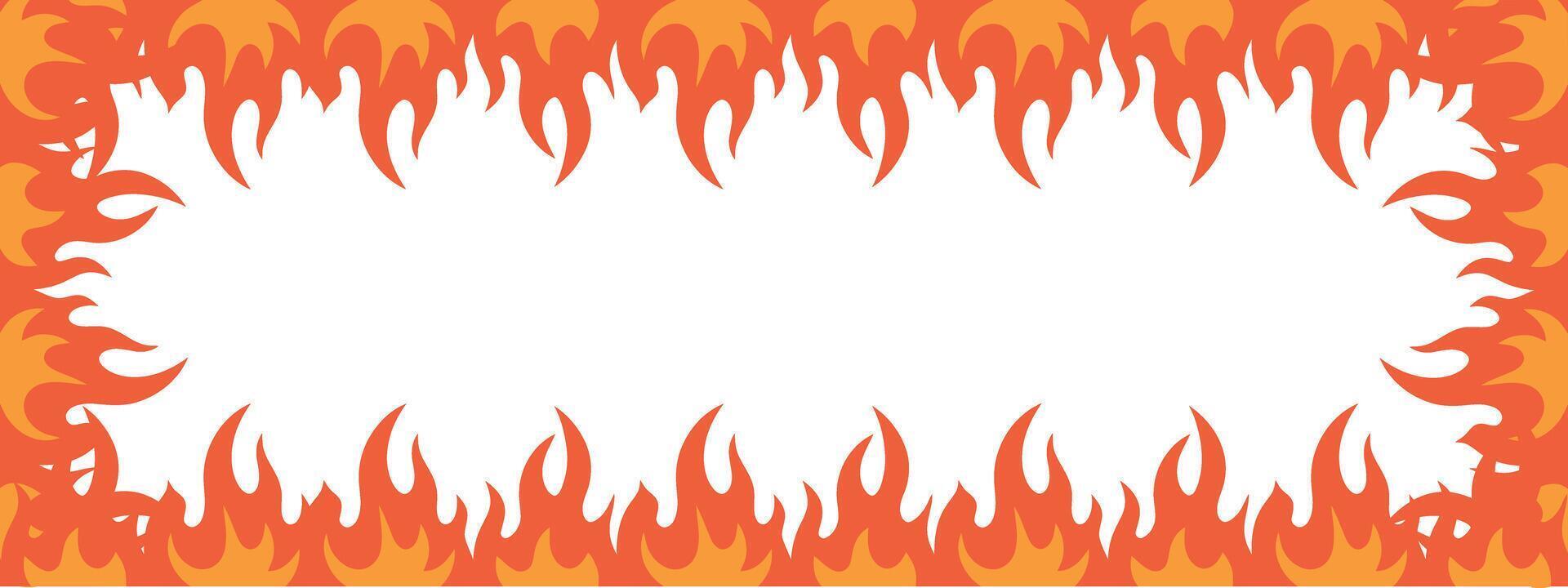 Orange and Red Fire Flames Border Design on White Background vector