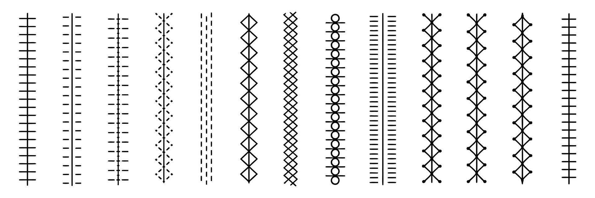 Set of decorative vertical stitching patterns for design elements vector