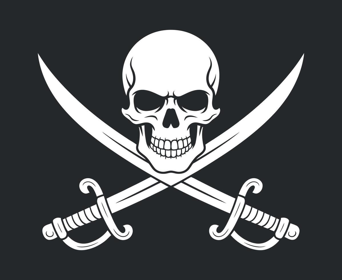 Vintage pirate skull and crossed sabers emblem design vector