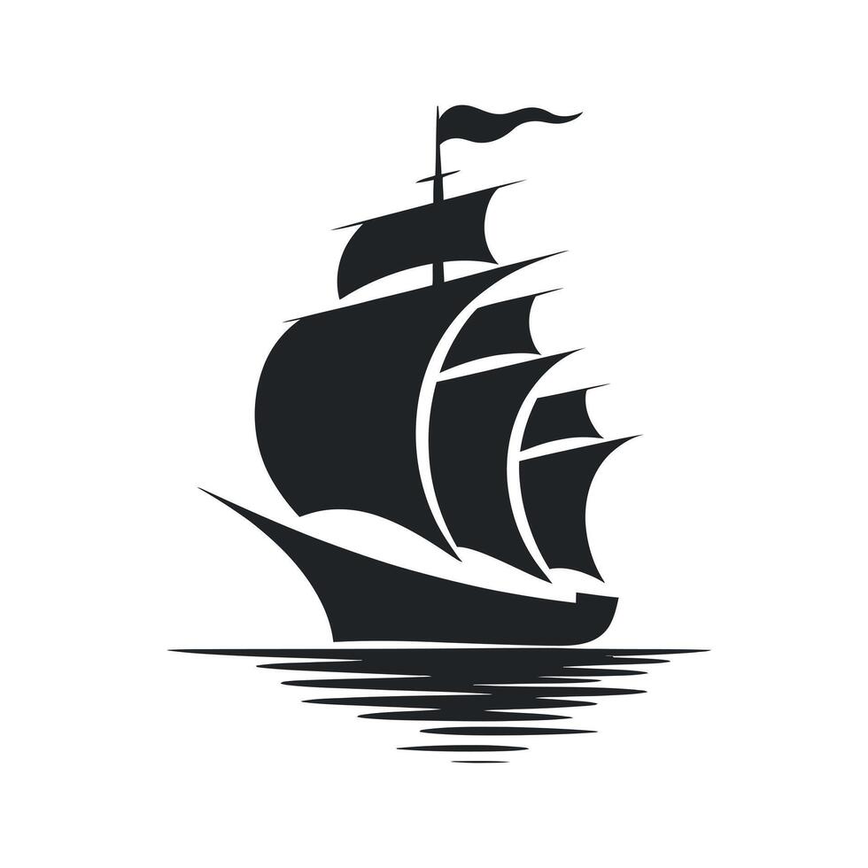 Silhouette of a sailing ship on the water vector