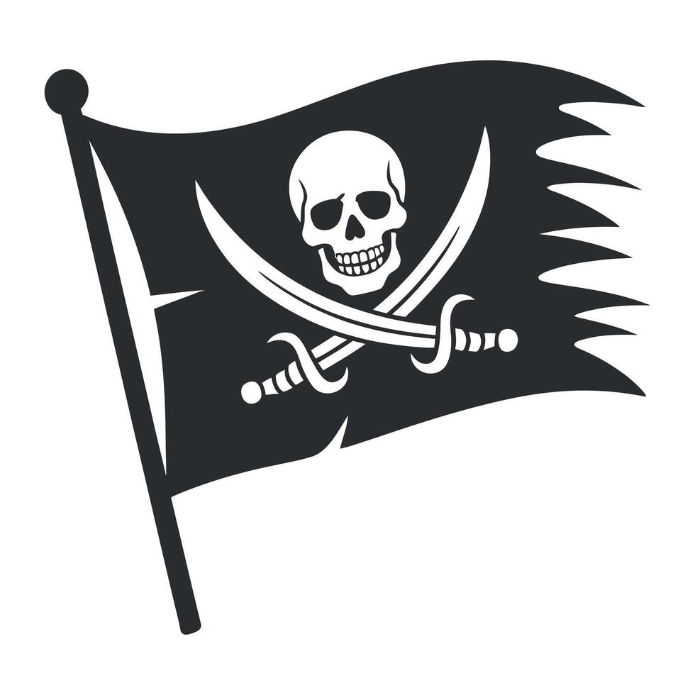 Classic Black Pirate Flag with Skull and Crossbones vector