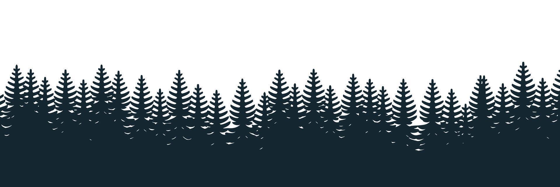 Simple black and white silhouette of a pine forest border design vector