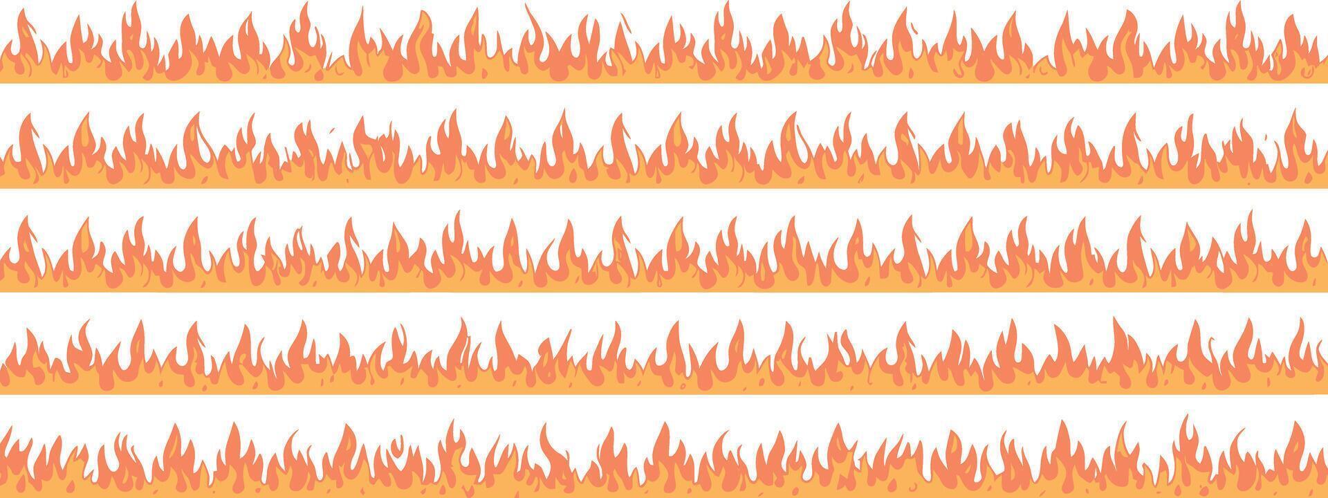 Horizontal Seamless Pattern of Cartoon Flames on White Background vector