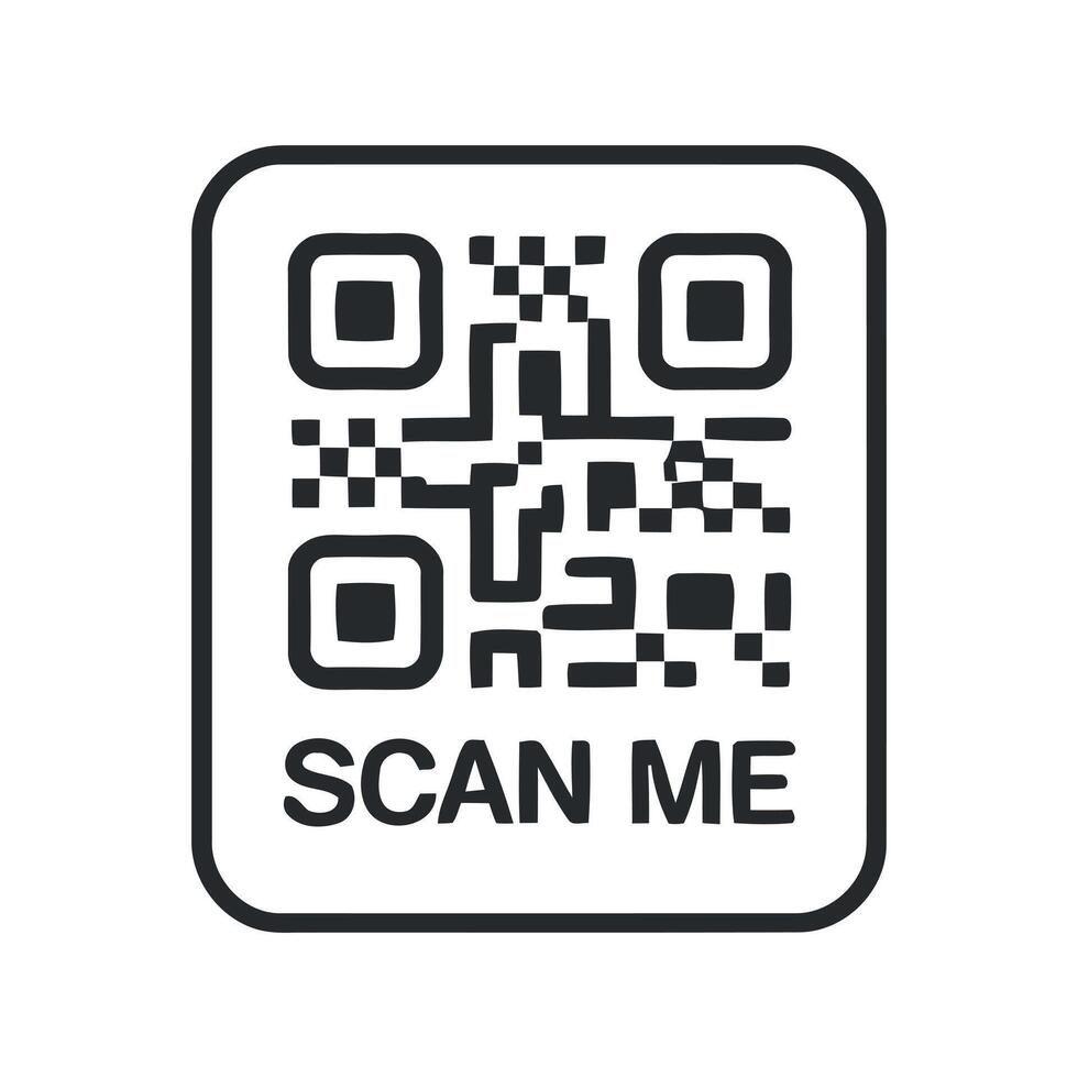 Simple black and white QR code graphic with scan me text vector