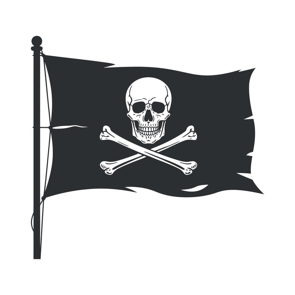 Vintage style pirate flag with skull and crossbones on a dark background vector