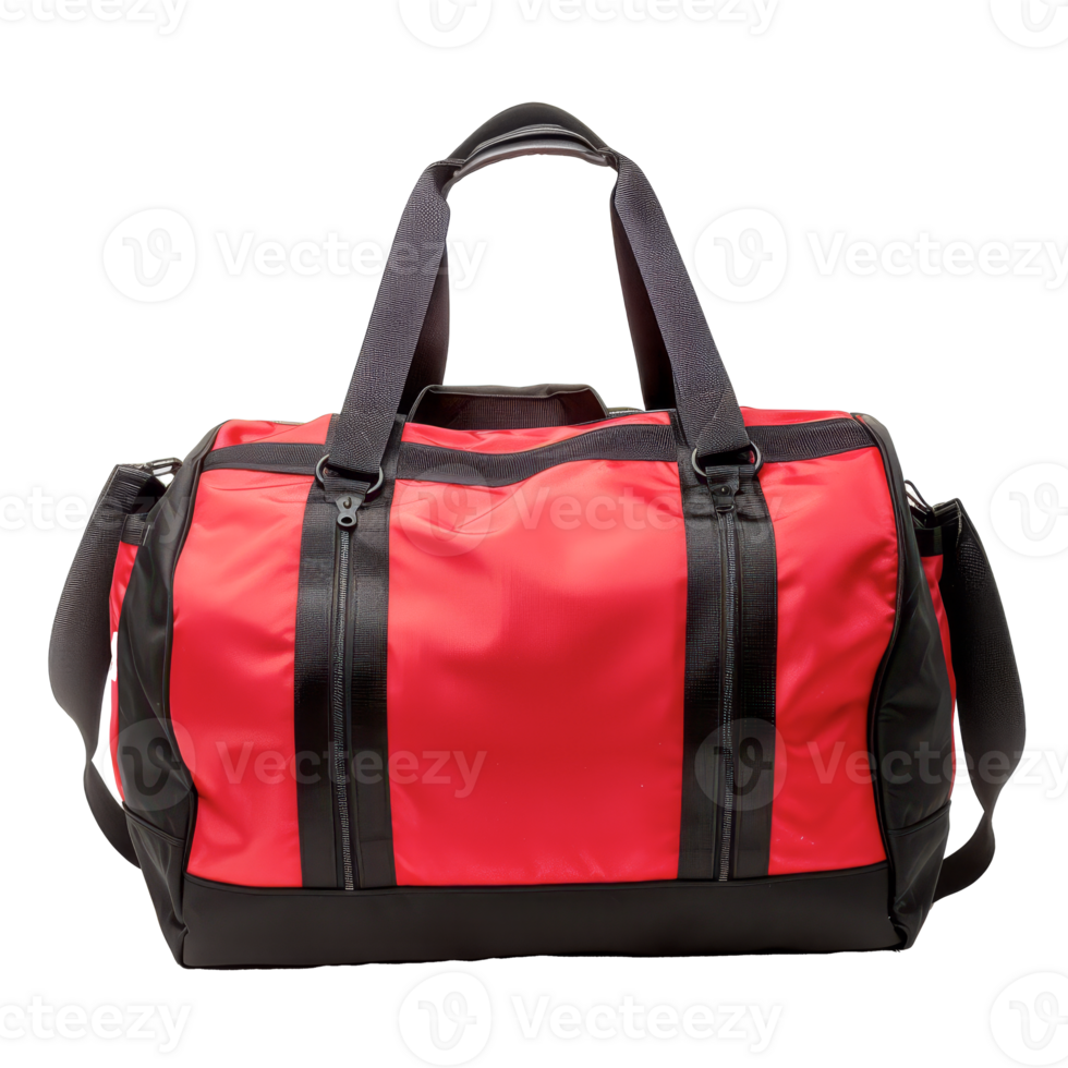 A red duffel bag with black trim png