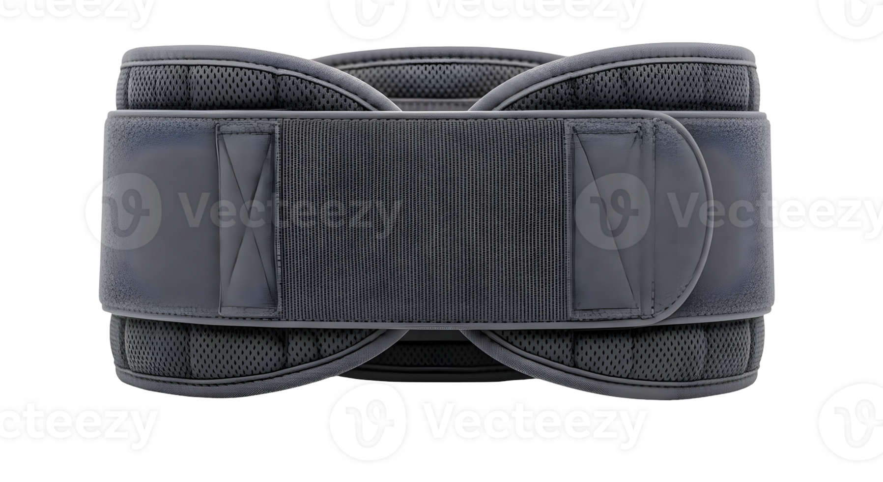 A close up shot of a gray weightlifting belt with velcro straps on a transparent background png