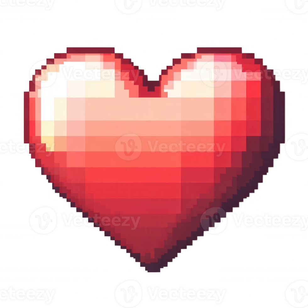 3d icon Digital red pixelated heart representing romantic connection, glowing against transparent background, symbolizing modern love technology png