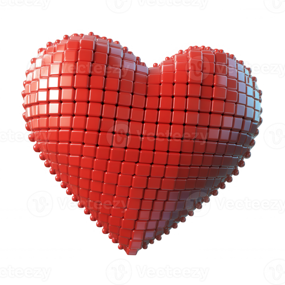 3d icon red pixelated heart creating, perfect for valentine day projects with background. Isolated transparent png