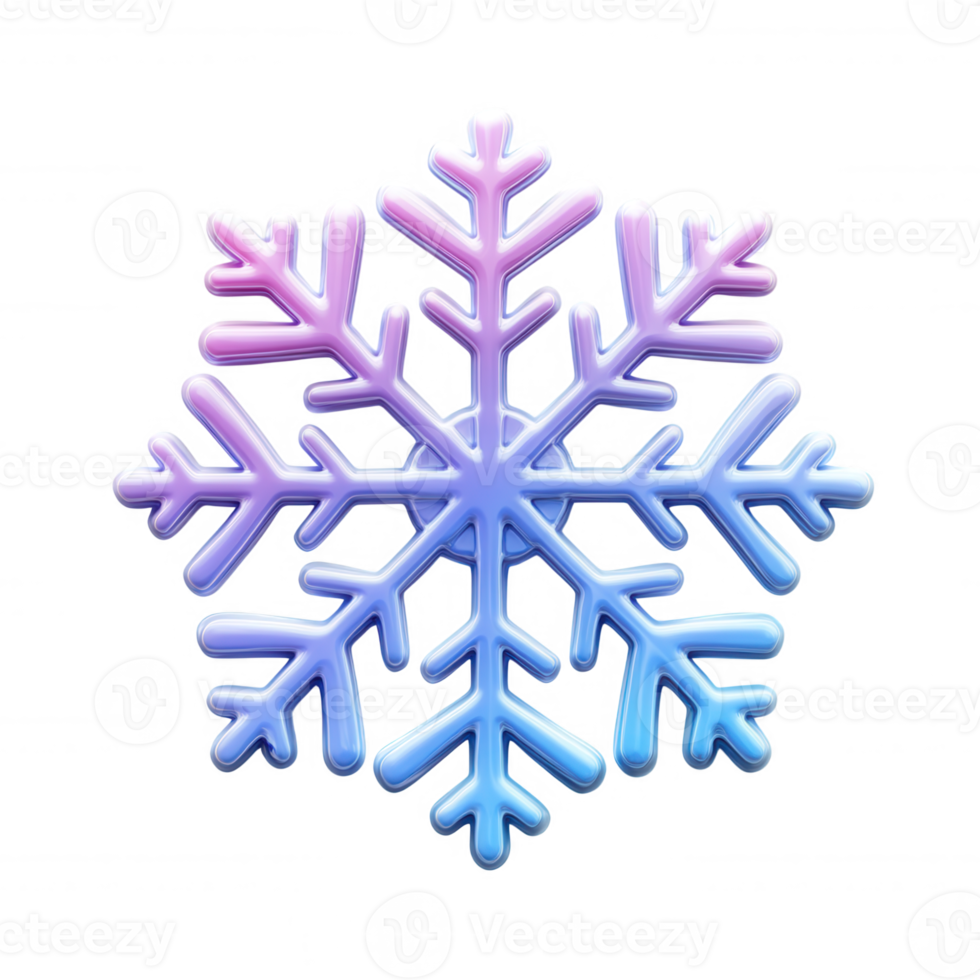 3d icon glossy snowflake against pink blue gradient colors, sparkling featuring transparent backdrop, ideal for winter graphic elements. Isolated transparent png