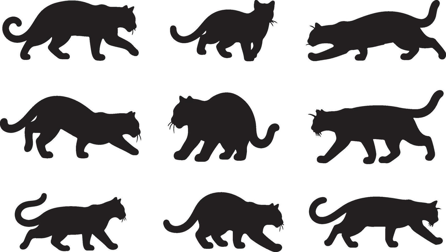 Asiatic Golden Cat Solid Black Silhouette Collection vector