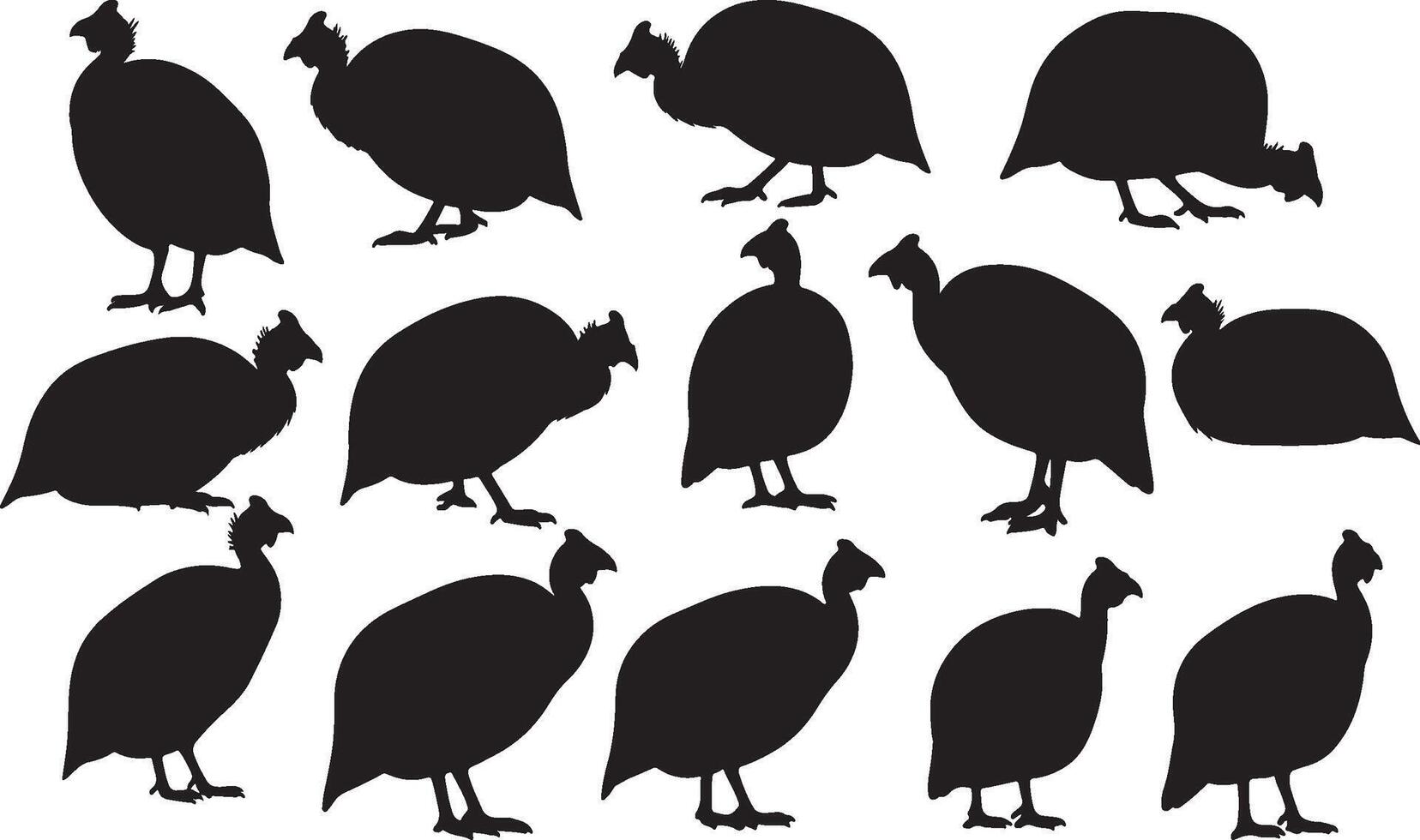 Guinea Fowl Solid Black Silhouette Collection vector