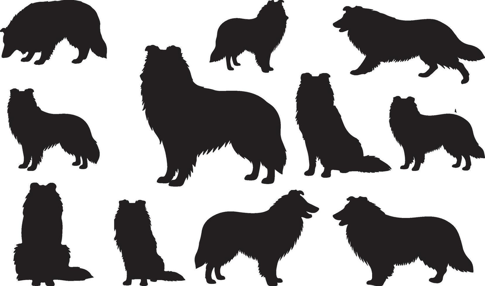 Collie Solid Black Silhouette Collection vector