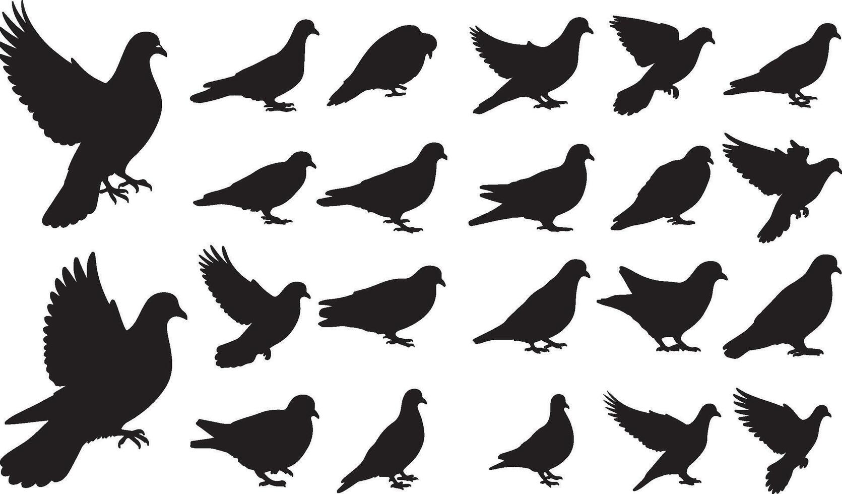 Dove Side View Solid Black Silhouette Collection vector