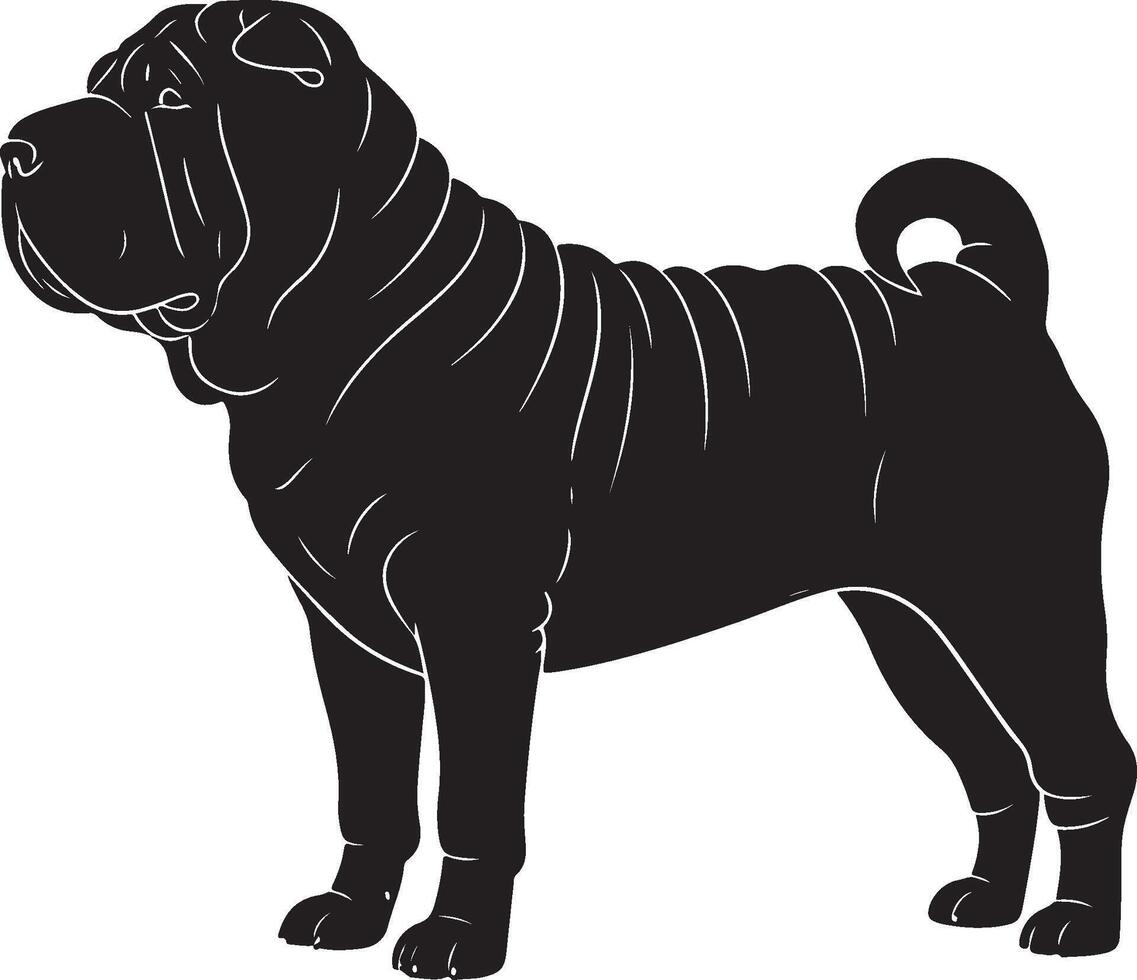 Shar Pei Solid Black Silhouette vector