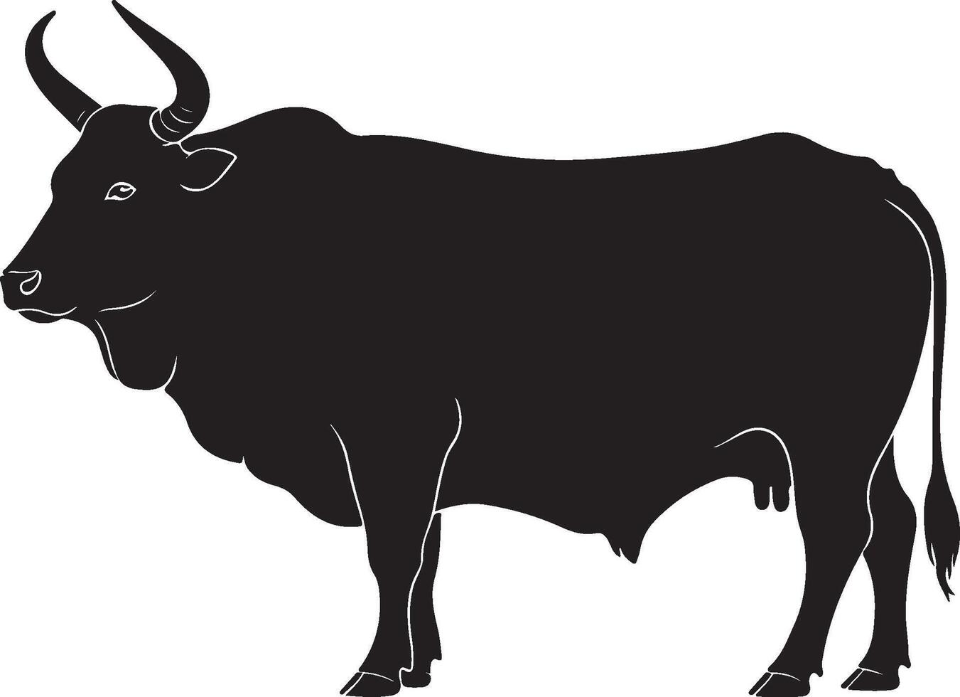 Zebu Solid Black Silhouette vector