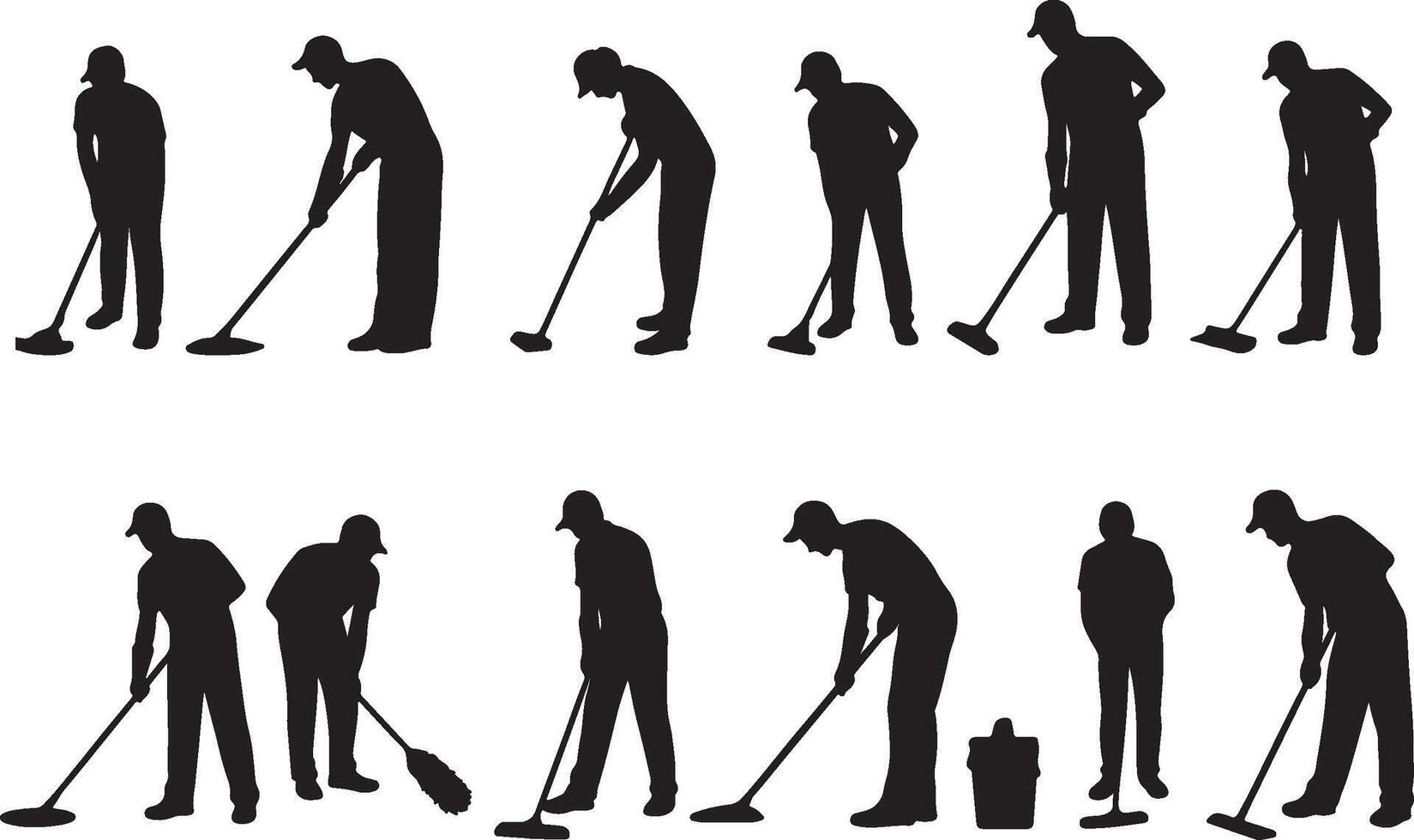 Cleaners Solid Black Silhouette set vector