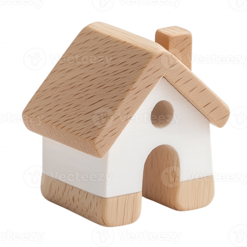 3d icon of Wooden toy house isolated on transparent background, representing real estate, family, and concepts png
