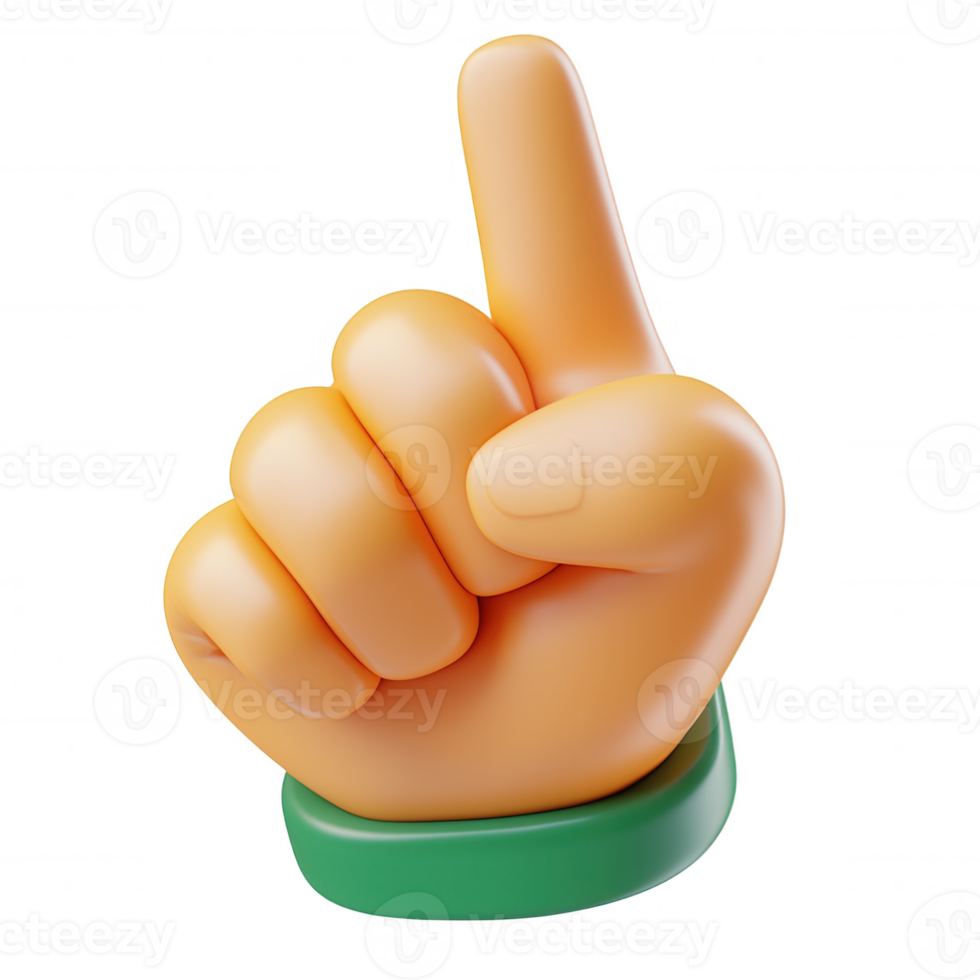 3d cartoon hand icon pointing upward with raised index finger, isolated on transparent background, signaling communication and highlighting key information png
