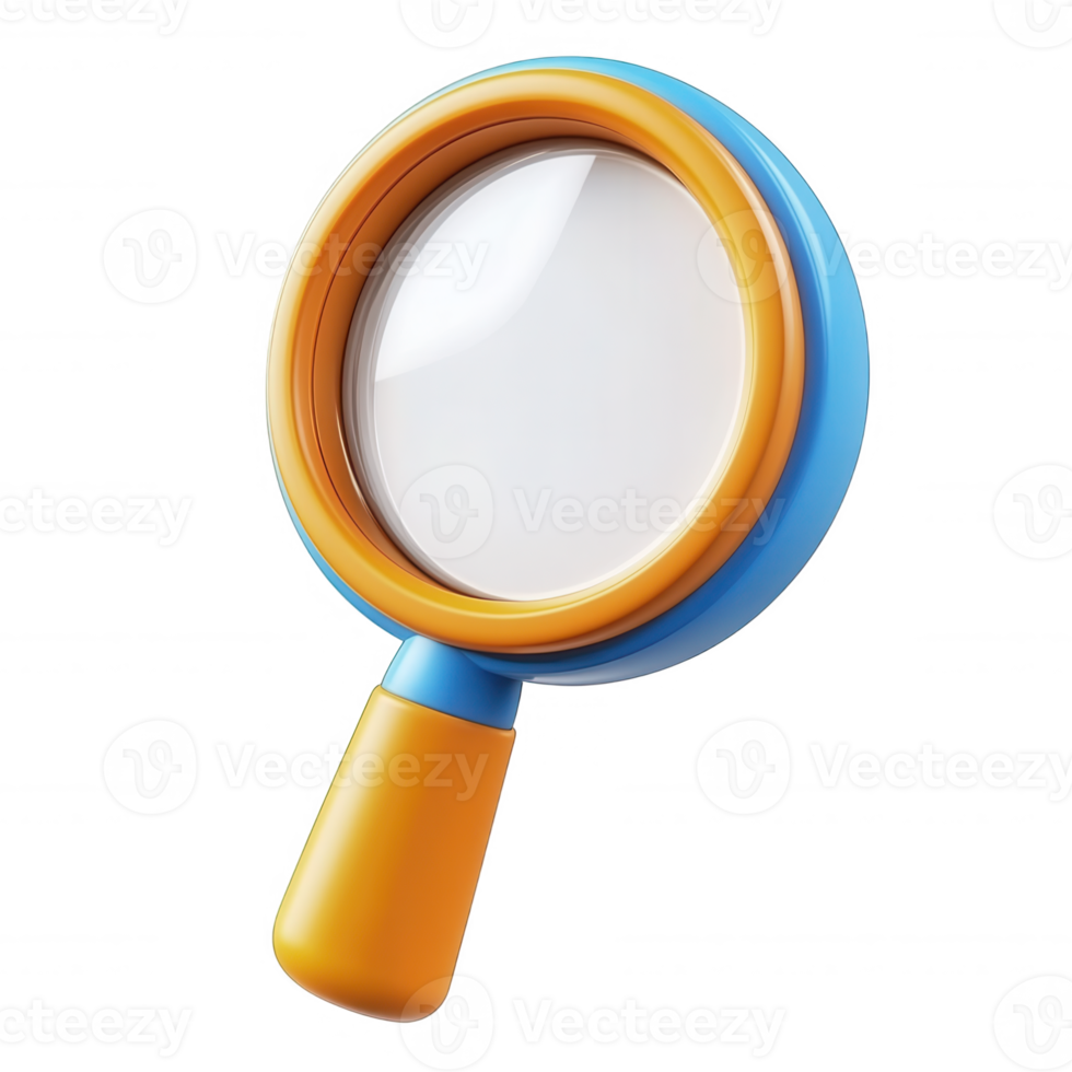 3d icon magnifying glass with colorful transparent and Isolated lens, symbolizing searching and discovery frame png