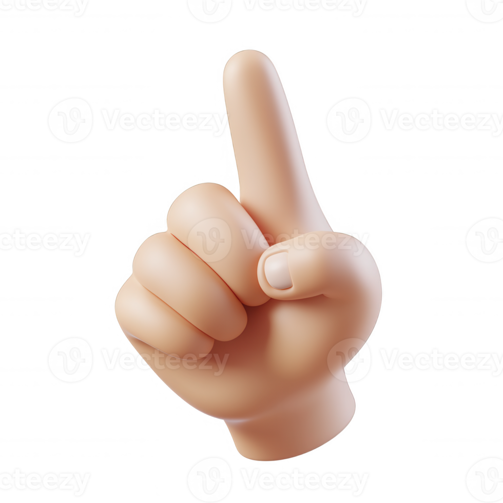 3d cartoon hand icon with upward pointing raised index finger, isolated on transparent background, signaling communication and highlighting key information png