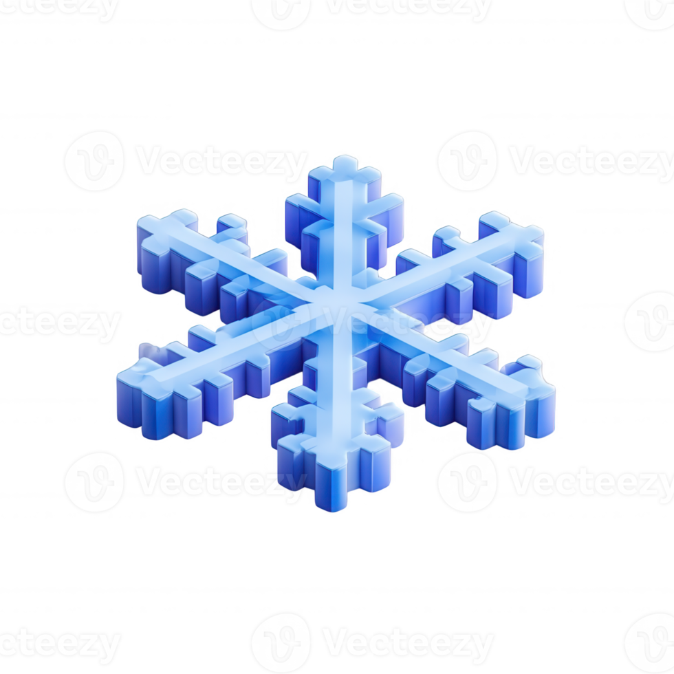3d christmas icon winter themed pixelated snowflake in and white, representing seasonal festivity against background. Isolated transparent blue png