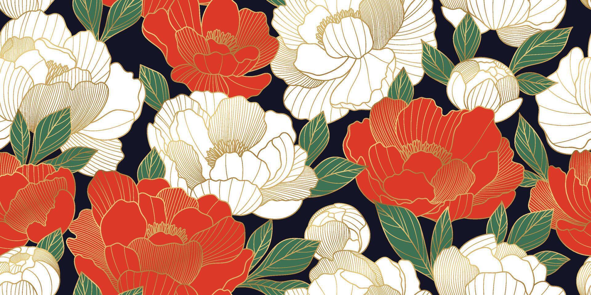 Red and white peonies floral design vector