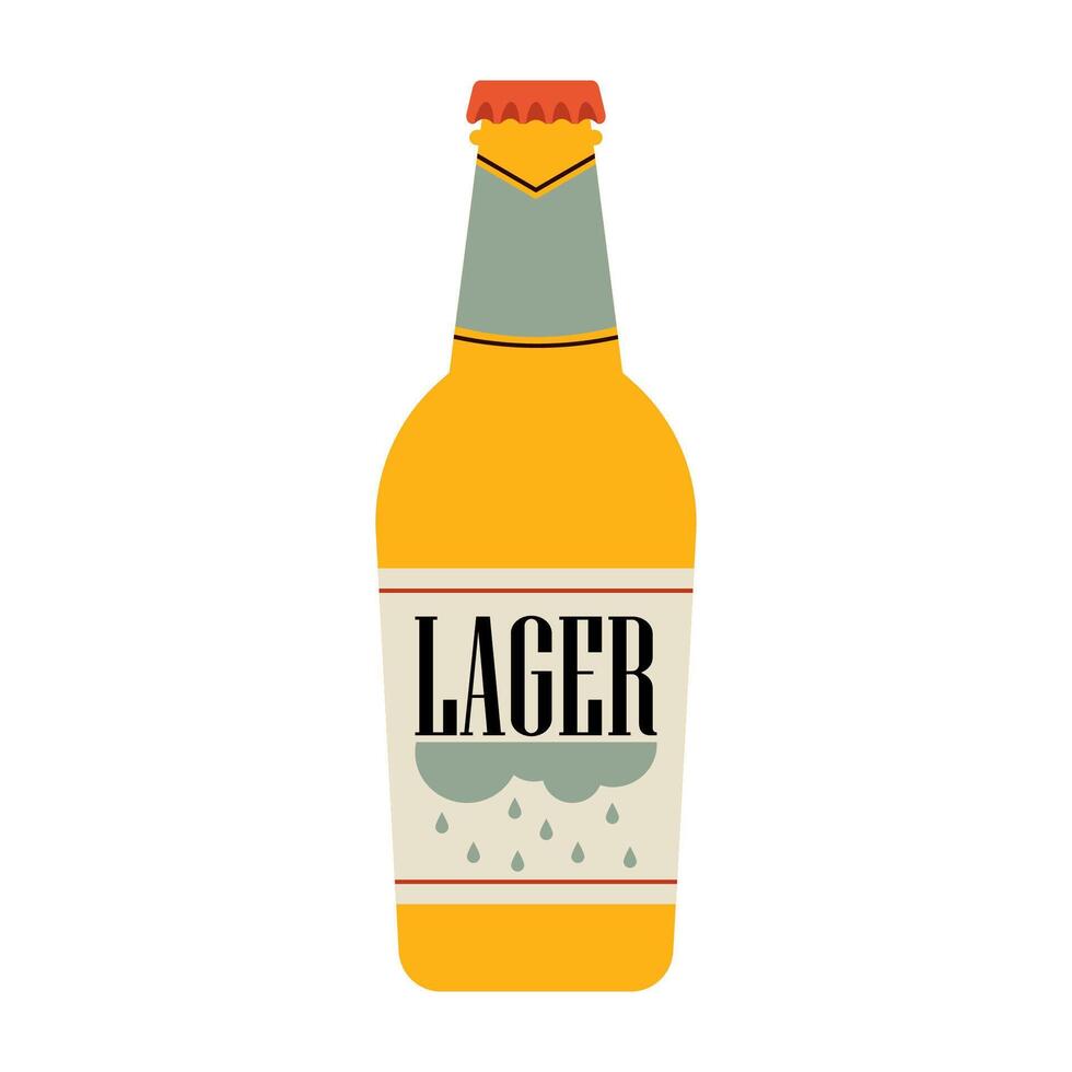 Various beer bottles with different labels and styles. Cool and cold summer drinks. vector